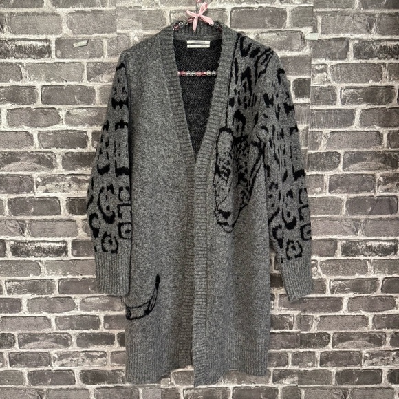 Anthropologie Averie Leopard Cardigan gray sweater - Picture 1 of 11